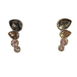 Givenchy Gold Tone Crystal Earrings Smoky Grey Champagne  Studs‎